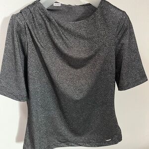 CALVIN KLEIN Black Metallic with Asymmetrical pleats Top Small